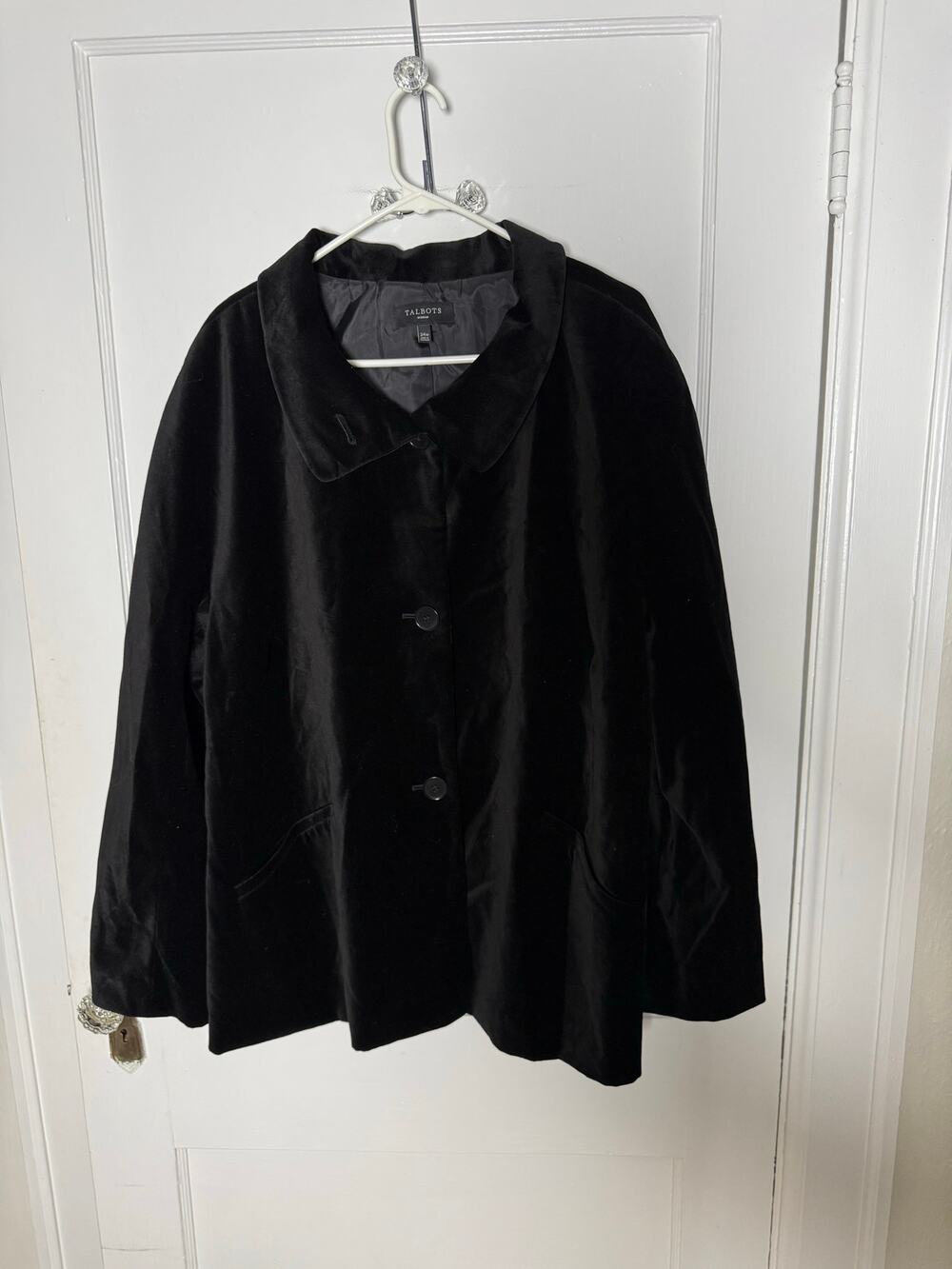 Talbots Womens 24W Black Velvet Blazer Plus Size Cotton Jacket Holiday Formal